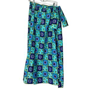 Vintage 1960s Beverly Vogue Calif Wrap Maxi Skirt‎ Blue Floral Women’s Large